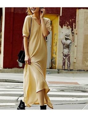 Free People Beach Midi Dress M Neutral Ribbed Boho Coastal Minimalist